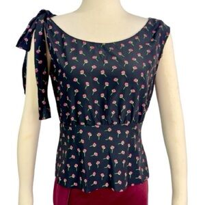 Prada Women’s Silk Floral Rose Print Peplum Camisole Boatneck Sleeveless Top NEW